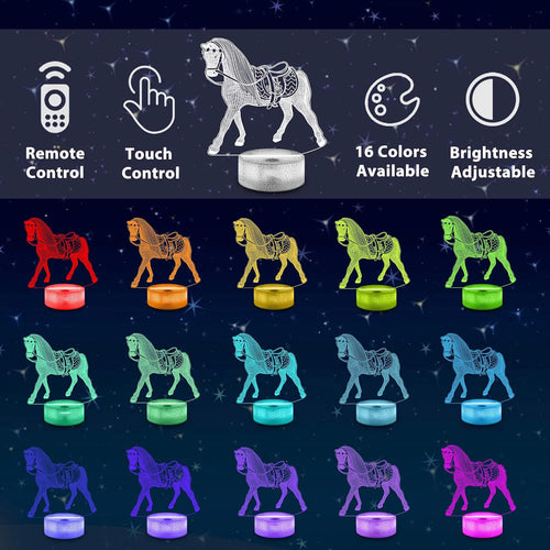 TinyGlow & Co™ 3D Horse Night Lamp - Zodiac Bedside Light with 7 Color Crack Base