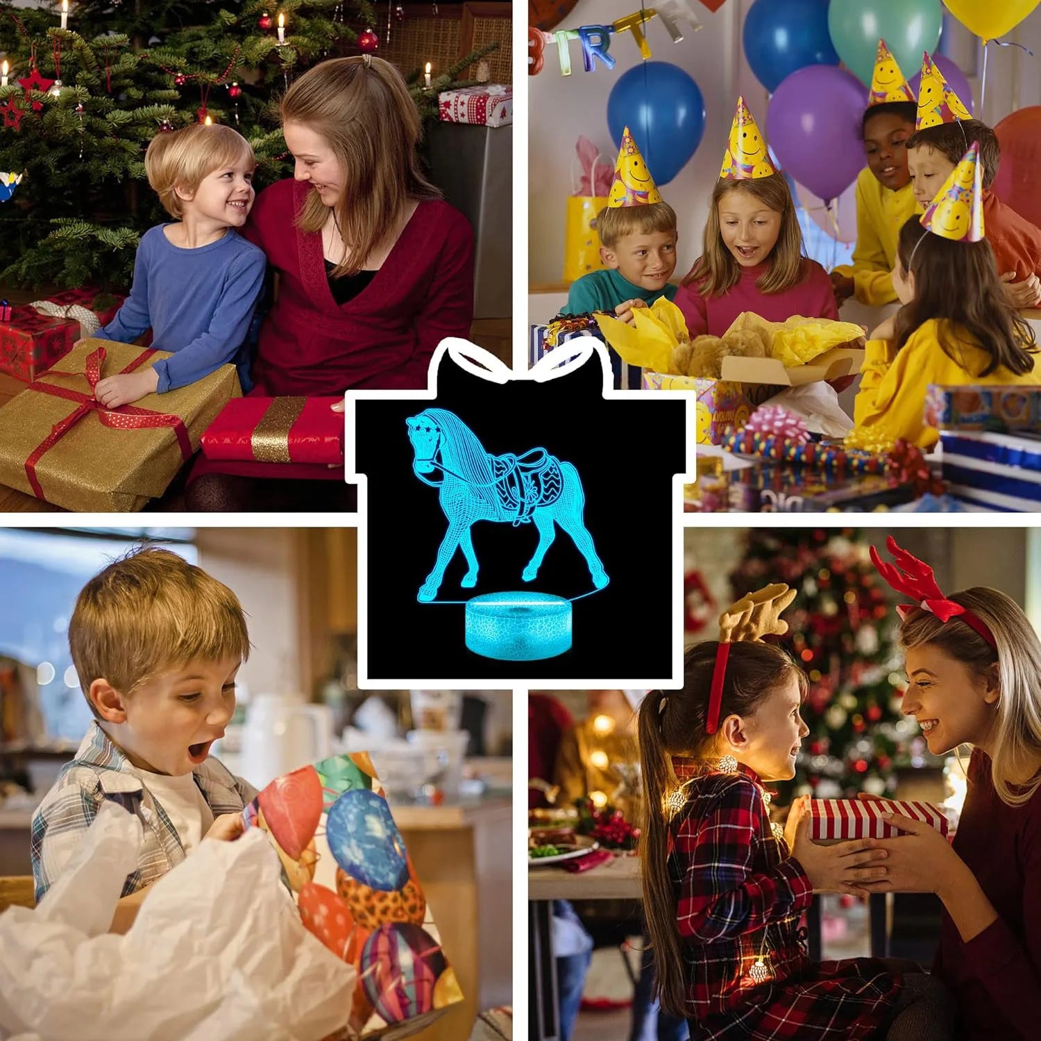 TinyGlow & Co™ 3D Horse Night Lamp - Zodiac Bedside Light with 7 Color Crack Base