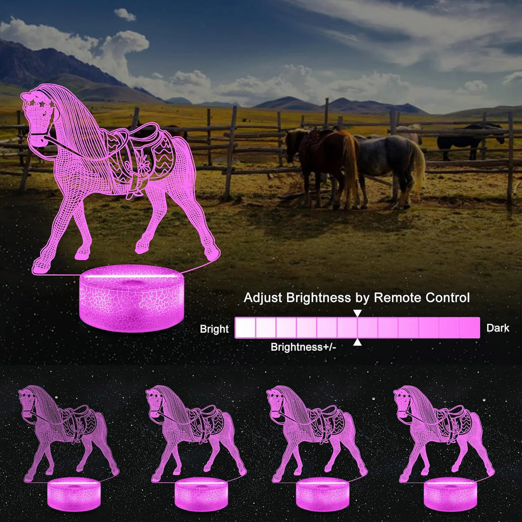 TinyGlow & Co™ 3D Horse Night Lamp - Zodiac Bedside Light with 7 Color Crack Base
