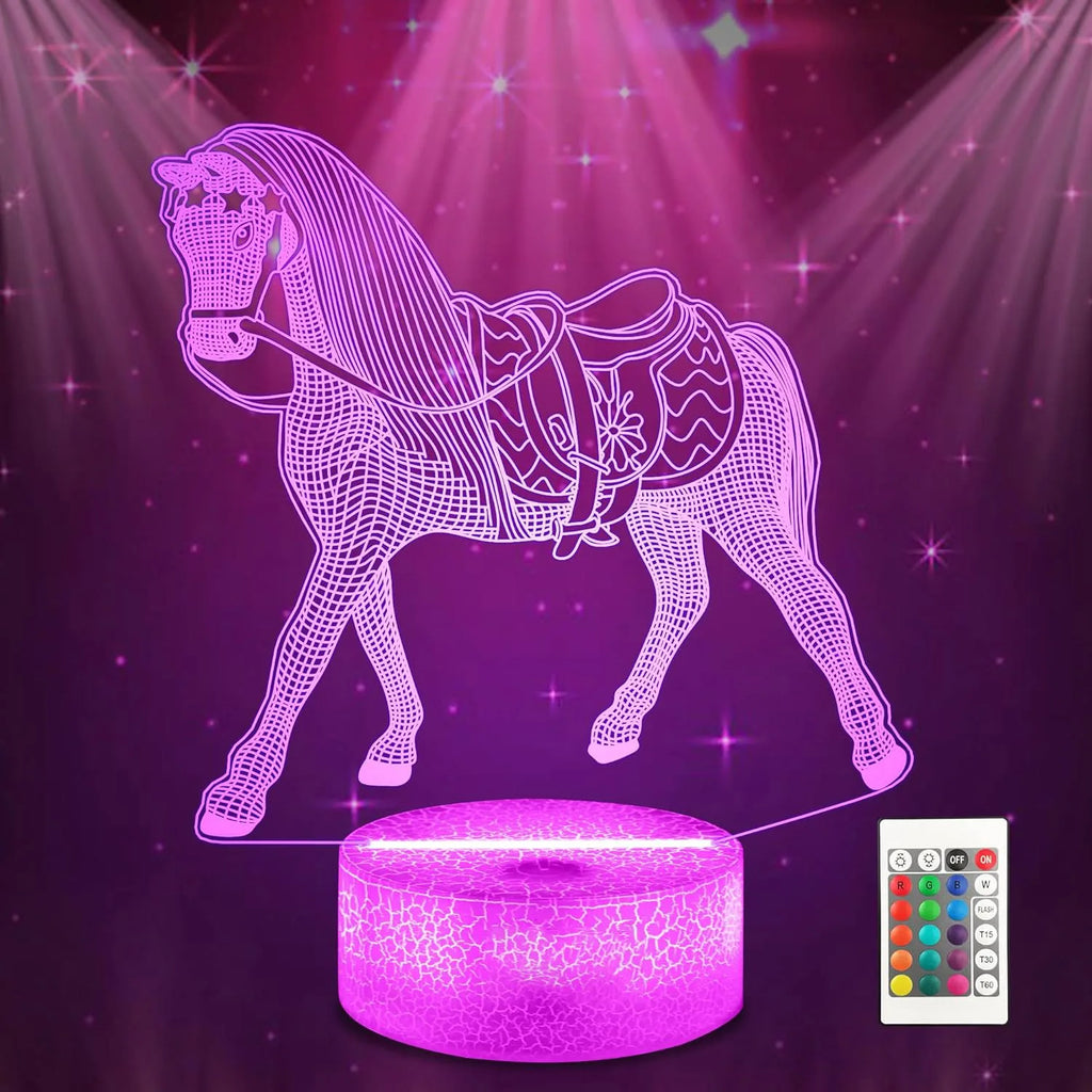 TinyGlow & Co™ 3D Horse Night Lamp - Zodiac Bedside Light with 7 Color Crack Base