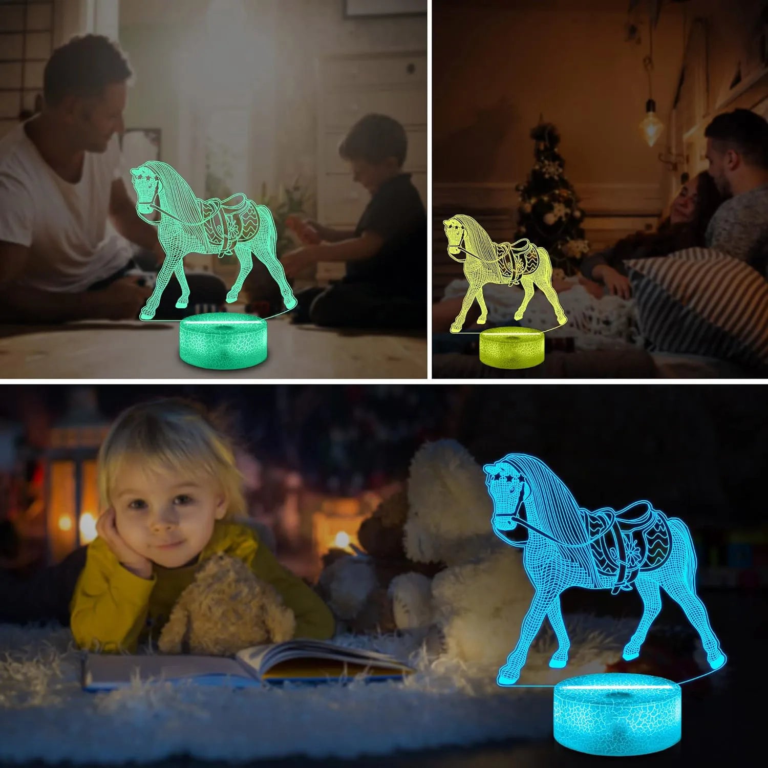 TinyGlow & Co™ 3D Horse Night Lamp - Zodiac Bedside Light with 7 Color Crack Base