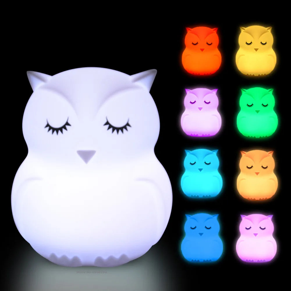 Bear Cat Dog Koala Owl Rabbit LED Night Light Touch Sensor 9 Colors Bedroom Silicone Animal Lamp for Children Kids Baby Gift