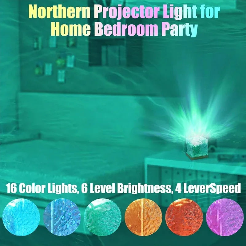 TinyGlow & Co™ Galaxy Projector Night Light - 16 Color Northern Lights Cube Ocean Wave LED with Remote Control