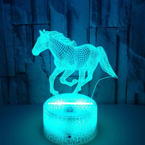 TinyGlow & Co™ 3D Illusion Horse LED Night Light - 16 Color Remote Control Table Lamp for Kids