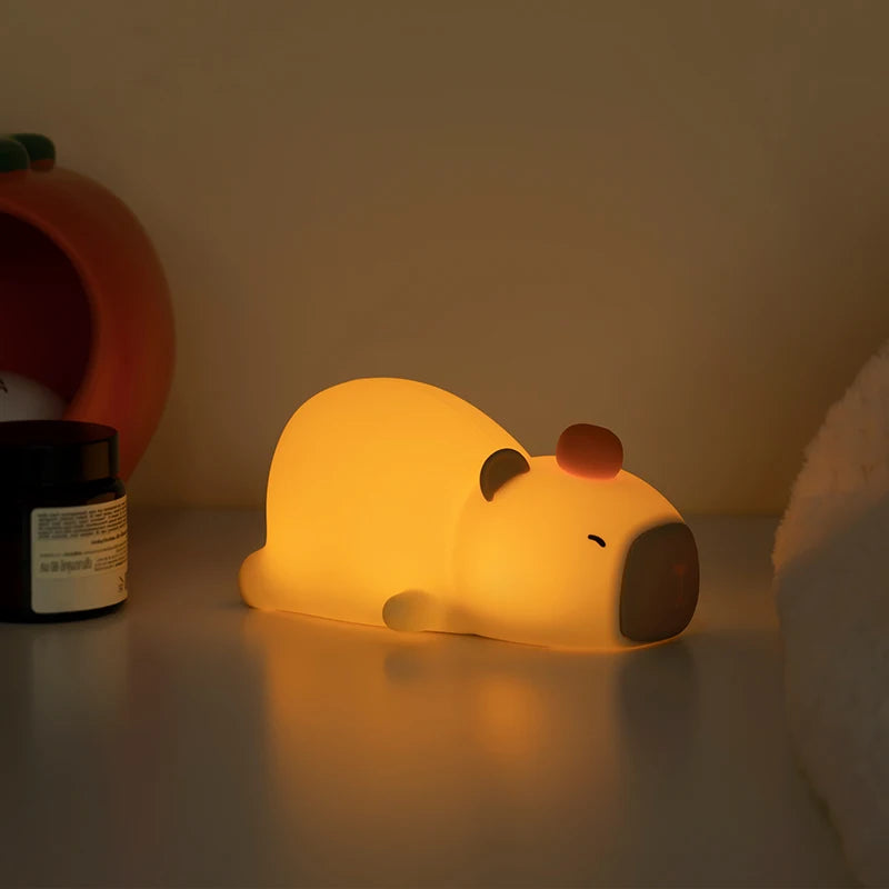 TinyGlow & Co™ Capybara Silicone Night Light – USB Rechargeable LED Cartoon Lamp