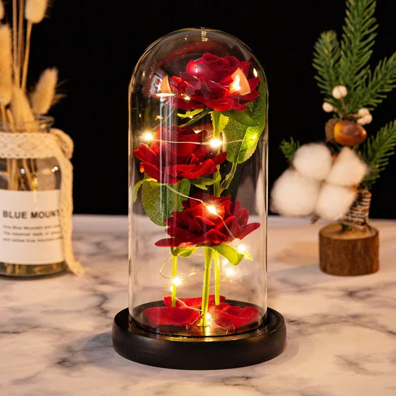 TinyGlow & Co™ Enchanted Rose in Glass Dome with LED Light - Forever Flower Gift