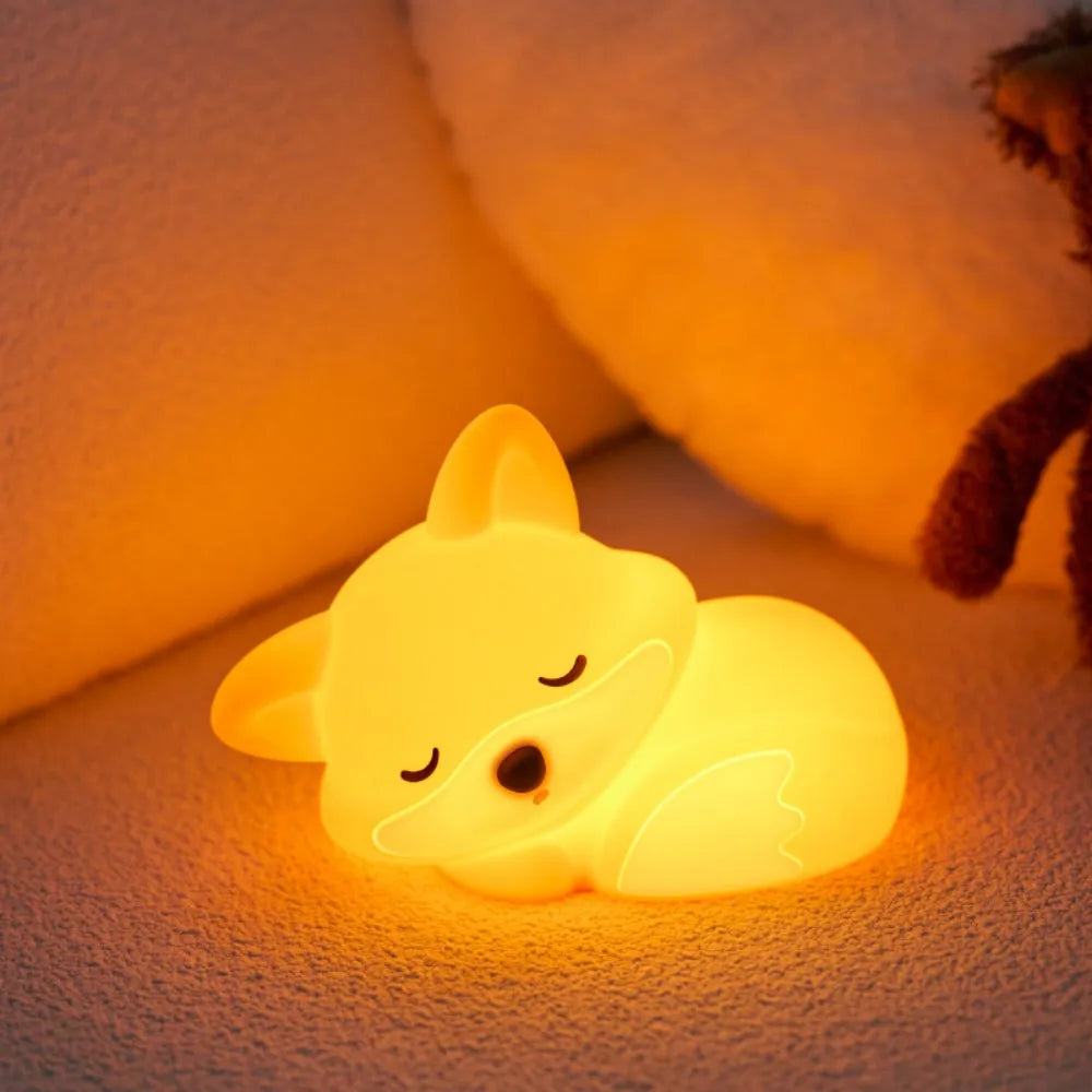 Novelty Animal Silicone Night Light Fox Rabbit Nursery Nightlight Rechargeable Timing Touch Sensor Bedside Table Lamp For Room