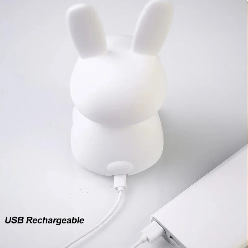 TinyGlow & Co™ Rabbit Silicone Night Light – Touch Sensor LED Lamp for Kids