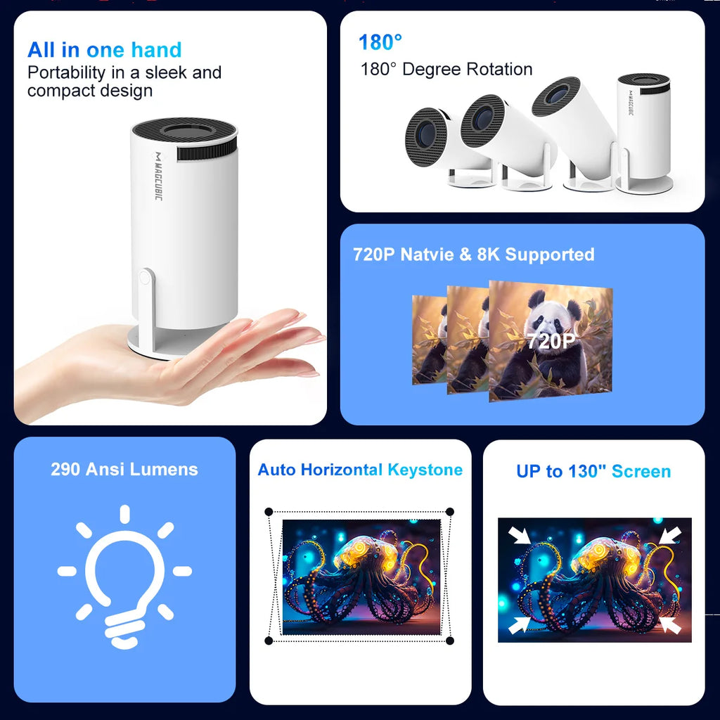 TinyGlow & Co™ MAGCUBIC HY300 PRO 8K Android 14 WiFi6 290ANSI Home Cinema Projector