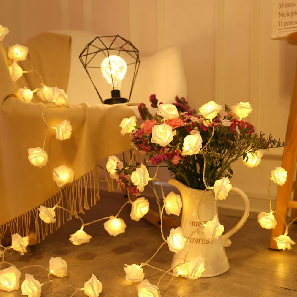 TinyGlow & Co™ Rose Flower LED String Lights - USB/Battery Fairy Lights for Weddings & Parties