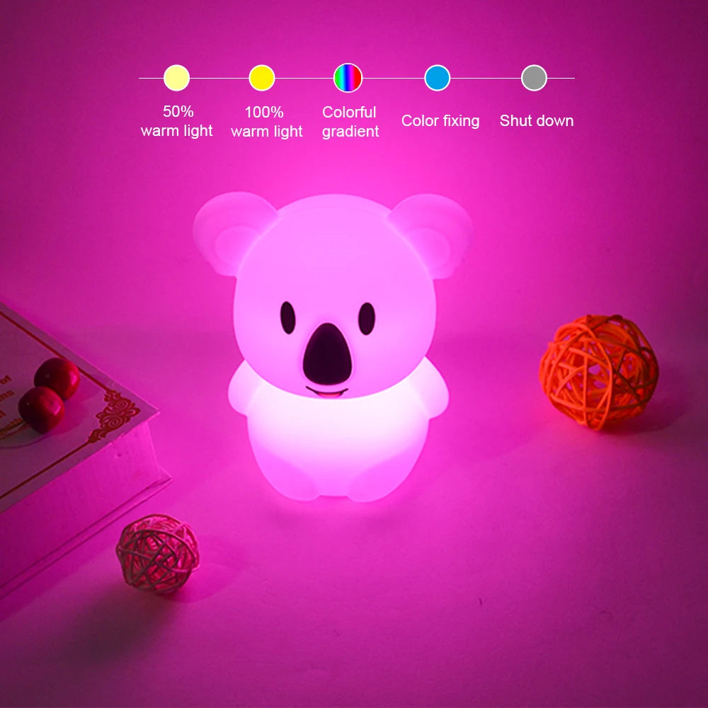 Bear Cat Dog Koala Owl Rabbit LED Night Light Touch Sensor 9 Colors Bedroom Silicone Animal Lamp for Children Kids Baby Gift