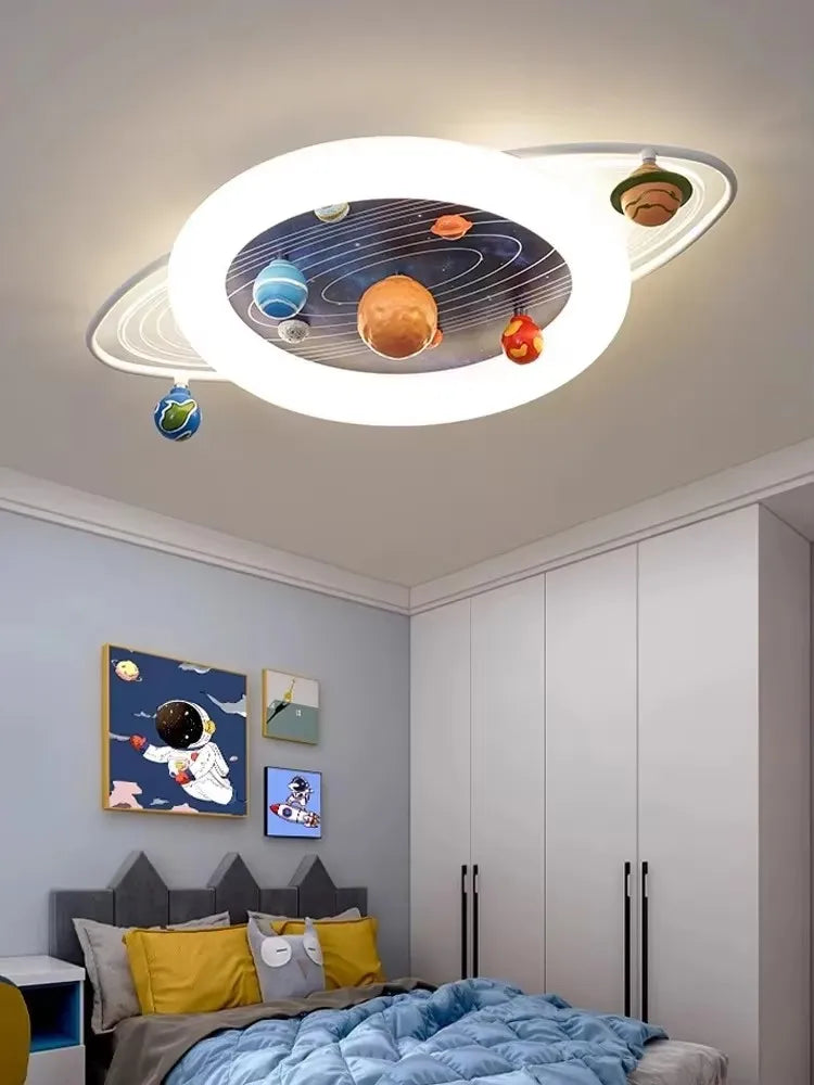 LED Children's Room Lamp Boys' Bedroom Lamp Modern and Simple Girl's Princess Room Planetary Trajectory Ceiling Lamp