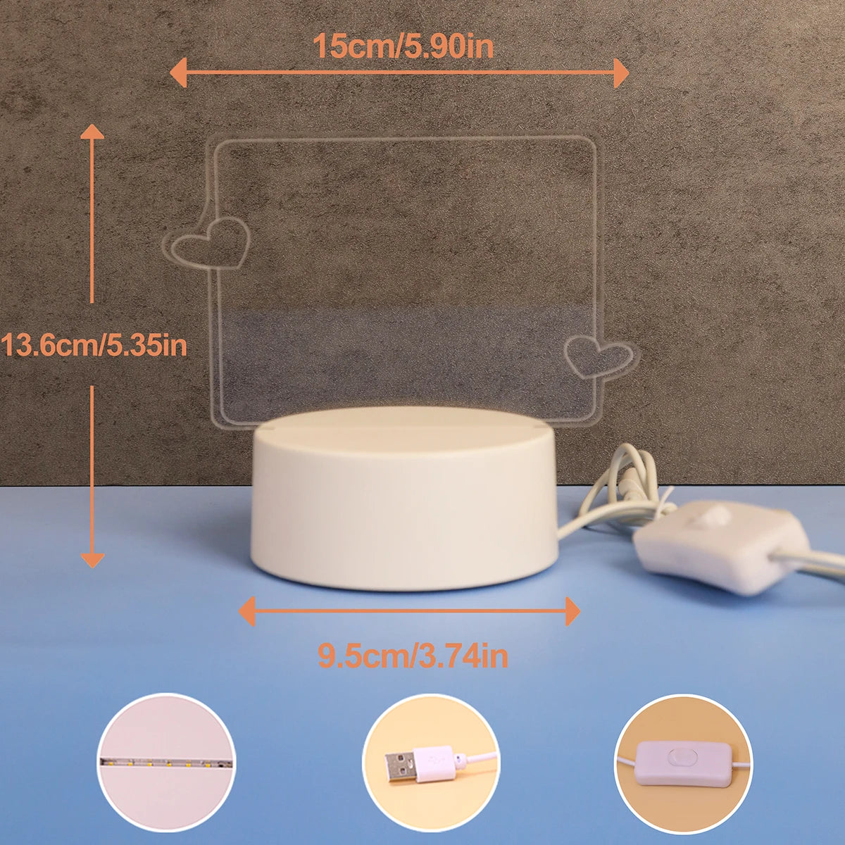 TinyGlow & Co™ USB Creative 3D Luminous Erasable Message Board Night Light