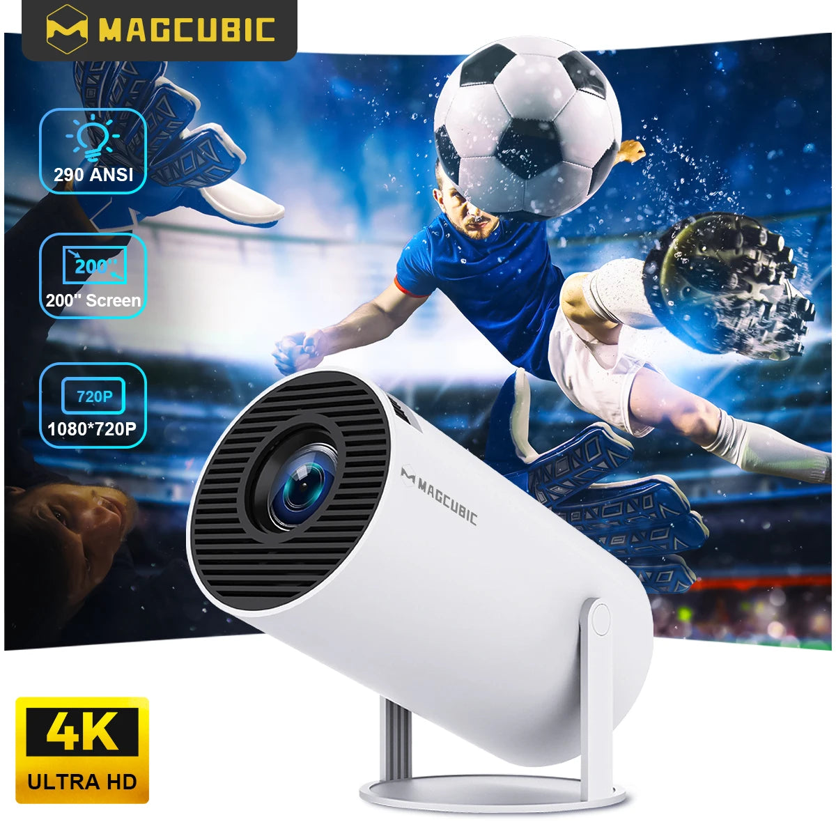 TinyGlow & Co™ MAGCUBIC HY300 PRO 8K Android 14 WiFi6 290ANSI Home Cinema Projector