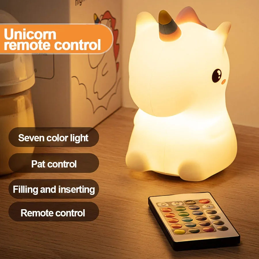 unicorn Cute Silicone LED Night Light For Kids children USB Rechargeable Cartoon Animal bedroom decor for Touch Night Lamp gifts
