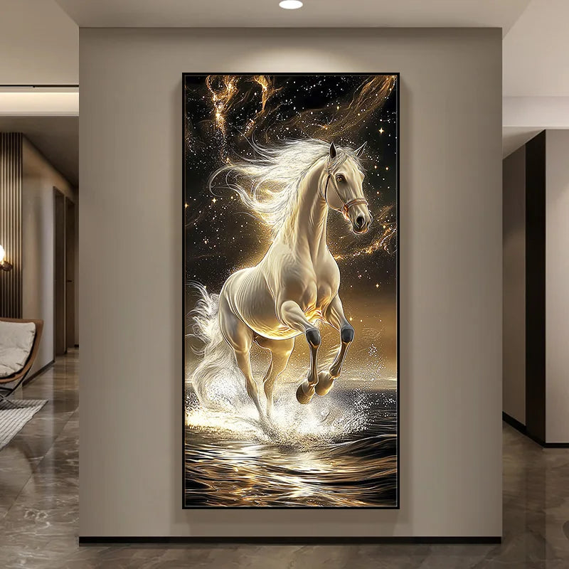 TinyGlow & Co™ Horse LED Wall Lamps - Luxury Mural Light with Gold Border for Living Room & Corridor