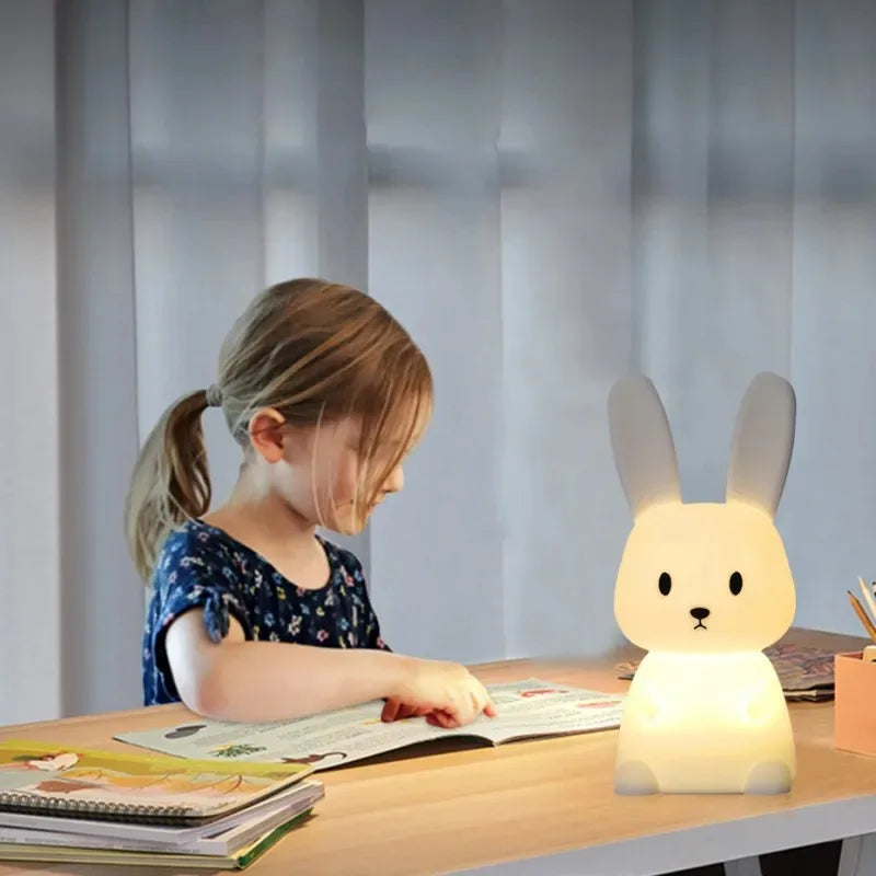 TinyGlow & Co™ Rabbit Silicone Night Light – Touch Sensor LED Lamp for Kids