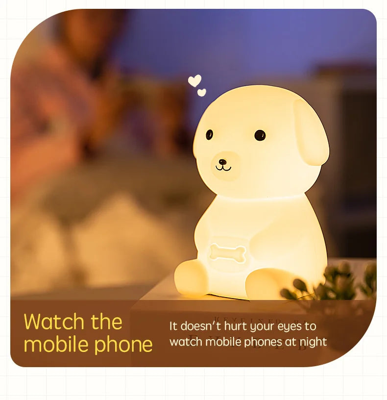 Cute Silicone LED  Puppy Night Light Animal Lamp Touch Sensor Dog Night Lamp Children Kid Bedside Bedroom Decor Birthday Gifts