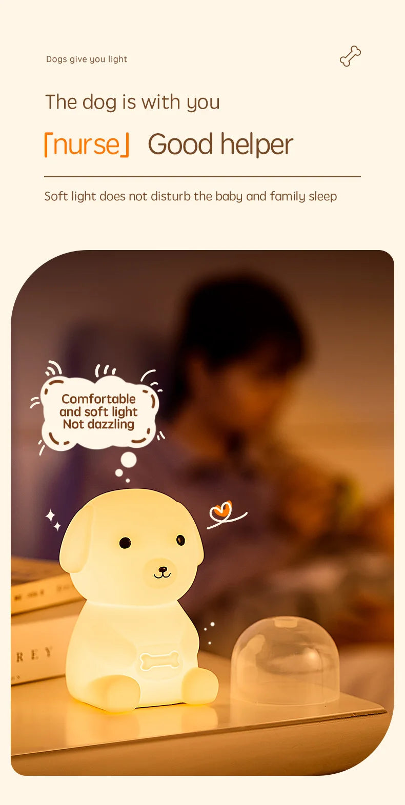 Cute Silicone LED  Puppy Night Light Animal Lamp Touch Sensor Dog Night Lamp Children Kid Bedside Bedroom Decor Birthday Gifts