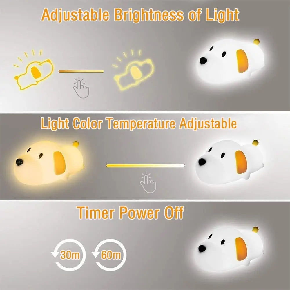 Silicone LED Papa Puppy Night Light animallamp Touch Sensor Dog Night Lamp Children Kid Bedside Bedroom Decor Birthday Gifts