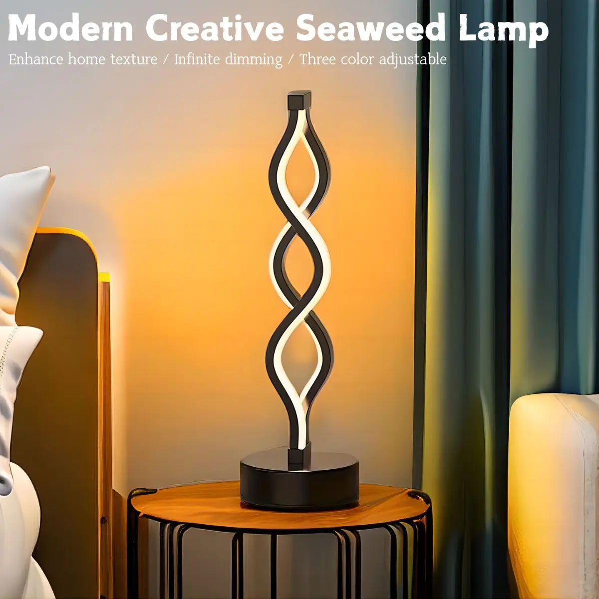 Modern spiral LED desk lamp button controlled USB tri color light suitable for bedside office, living room, dormitory decoration