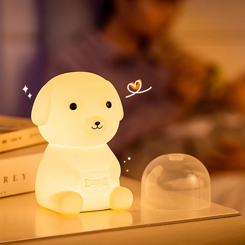 Cute Silicone LED  Puppy Night Light Animal Lamp Touch Sensor Dog Night Lamp Children Kid Bedside Bedroom Decor Birthday Gifts