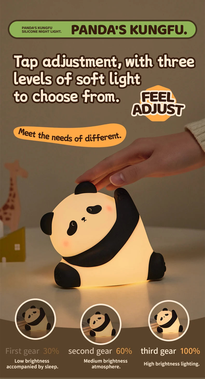 TinyGlow & Co™ Panda LED Night Light – Touch Sensor Silicone Bedside Lamp