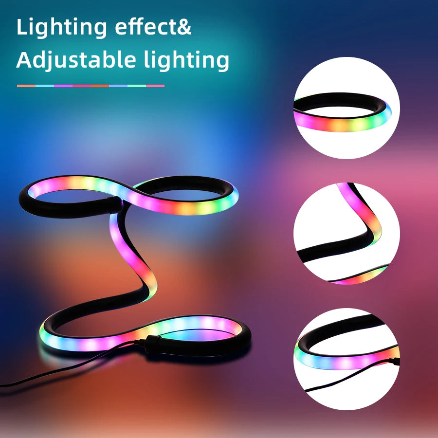 Modern Spiral LED Table Lamp, USB Powered Cast Iron Desk Light with Color Changing Feature, Minimalist RGB Illusion Lamp for Bed