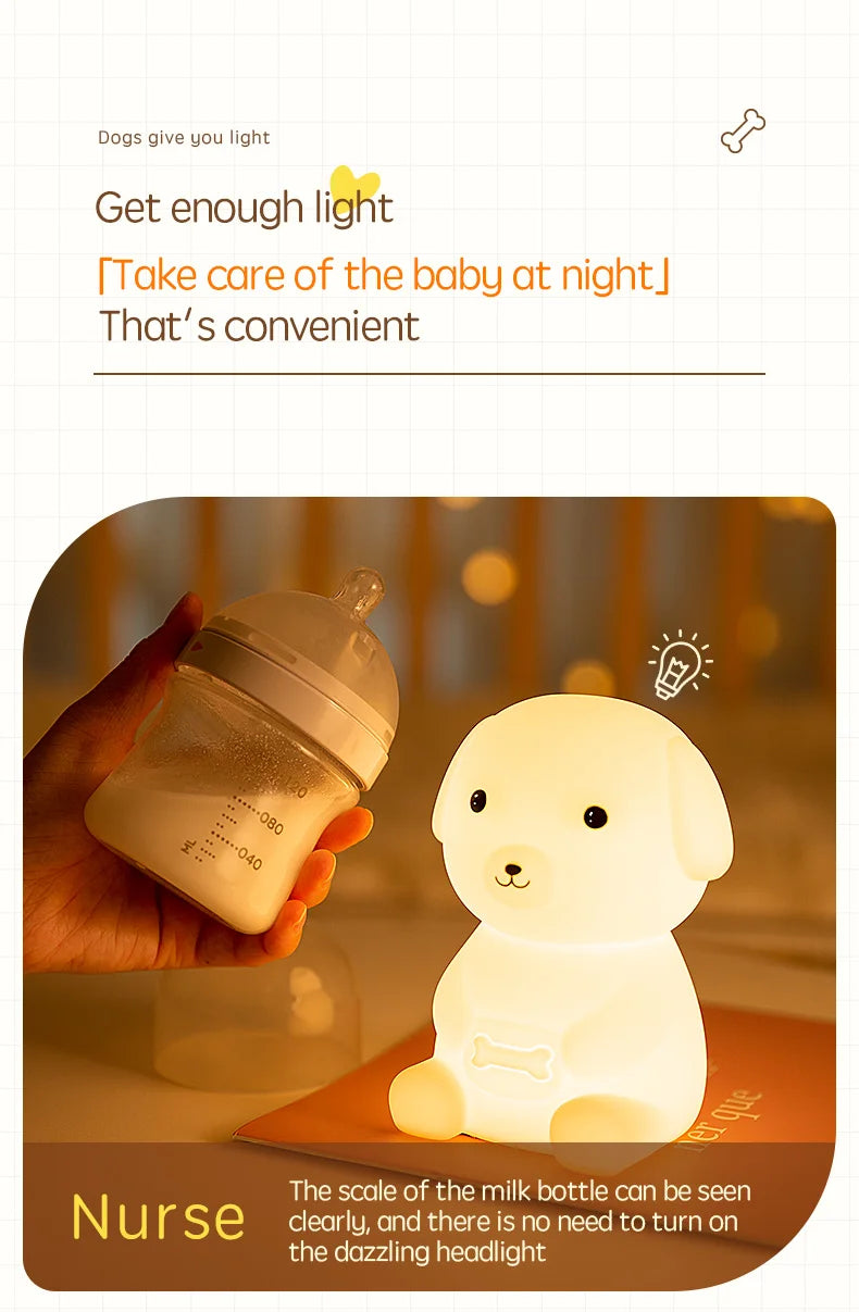 Cute Silicone LED  Puppy Night Light Animal Lamp Touch Sensor Dog Night Lamp Children Kid Bedside Bedroom Decor Birthday Gifts