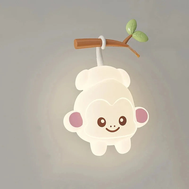 TinyGlow & Co™ Tree Branch Wall Lamp – Monkey & Bear LED Sconce for Kids Room