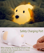 TinyGlow & Co™ Papa Puppy Silicone LED Night Light – Touch Sensor Dog Lamp for Kids