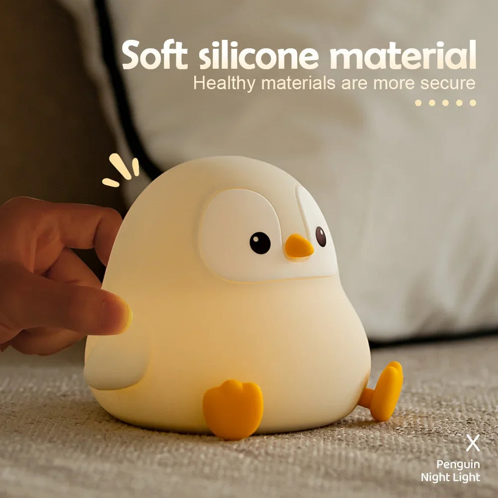TinyGlow & Co™ Penguin Baby Night Light – Rechargeable Silicone Touch Control Lamp