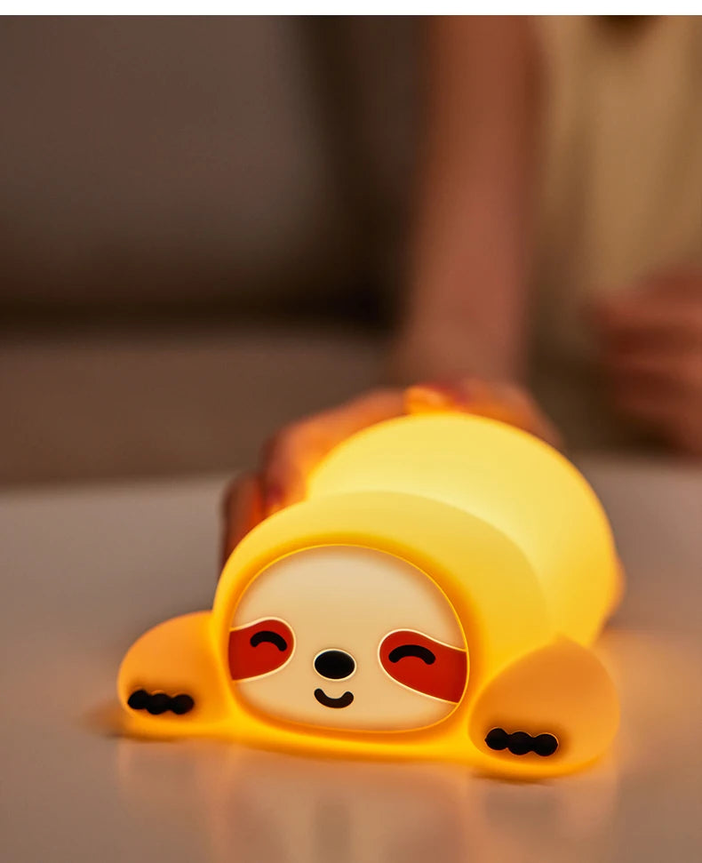 TinyGlow & Co™ Sloth Silicone LED Night Light – Rechargeable Dimmable Animal Lamp