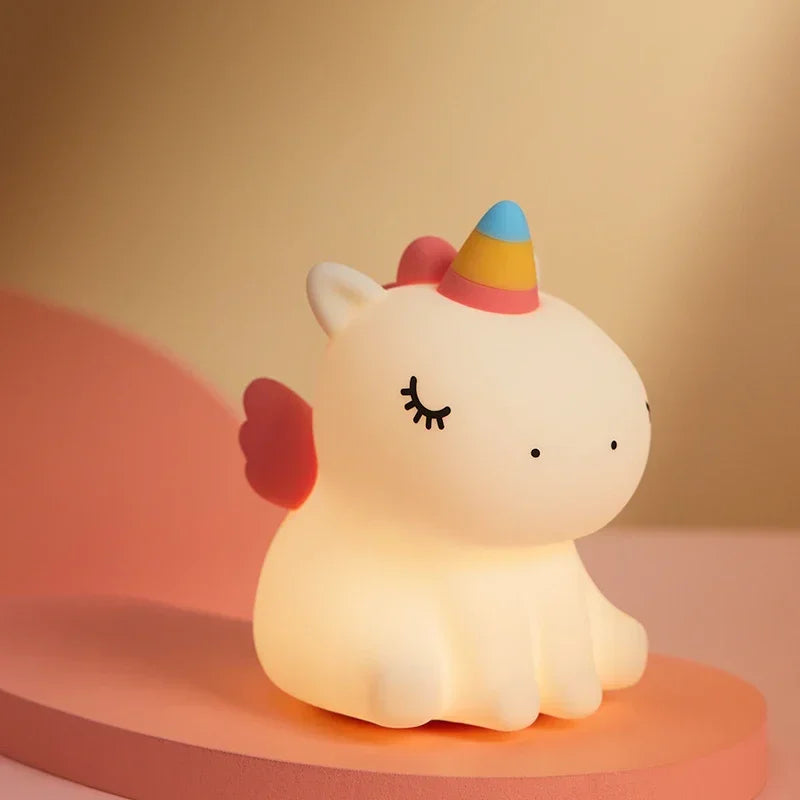 unicorn Cute Silicone LED Night Light For Kids children USB Rechargeable Cartoon Animal bedroom decor for Touch Night Lamp gifts