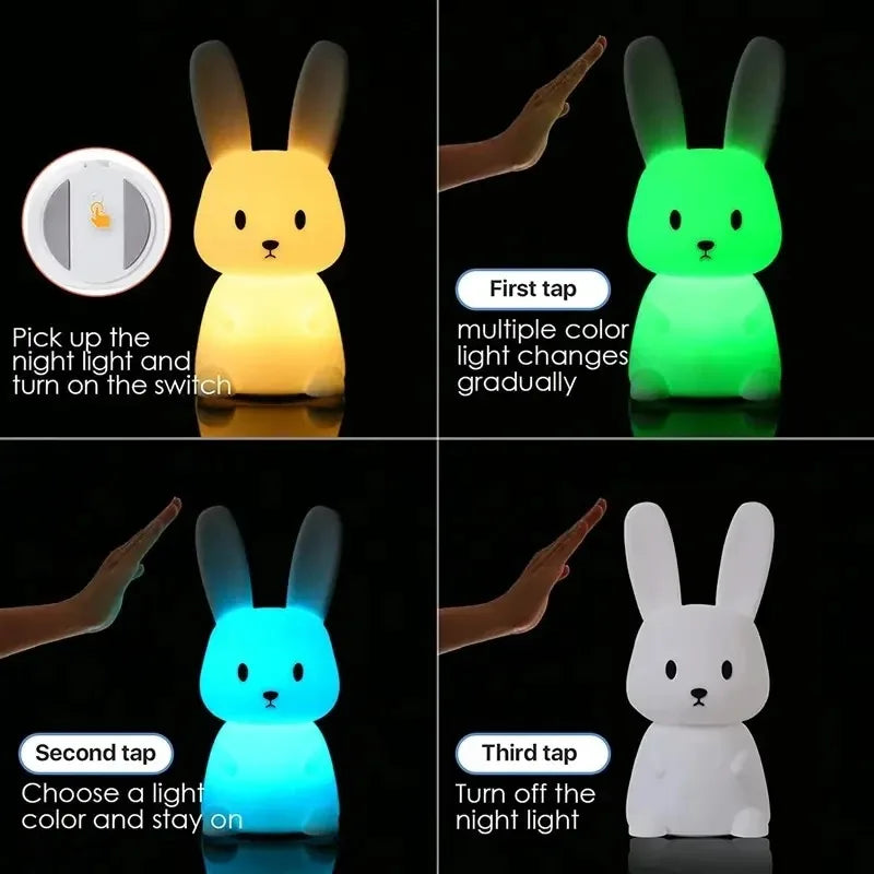 TinyGlow & Co™ Rabbit Silicone Night Light – Touch Sensor LED Lamp for Kids