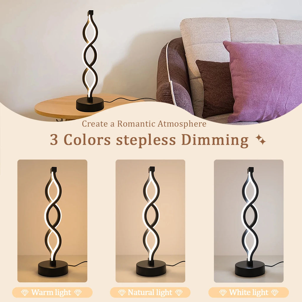 TinyGlow & Co™ Modern Spiral LED Desk Lamp – USB Tri-Color Button Controlled Light