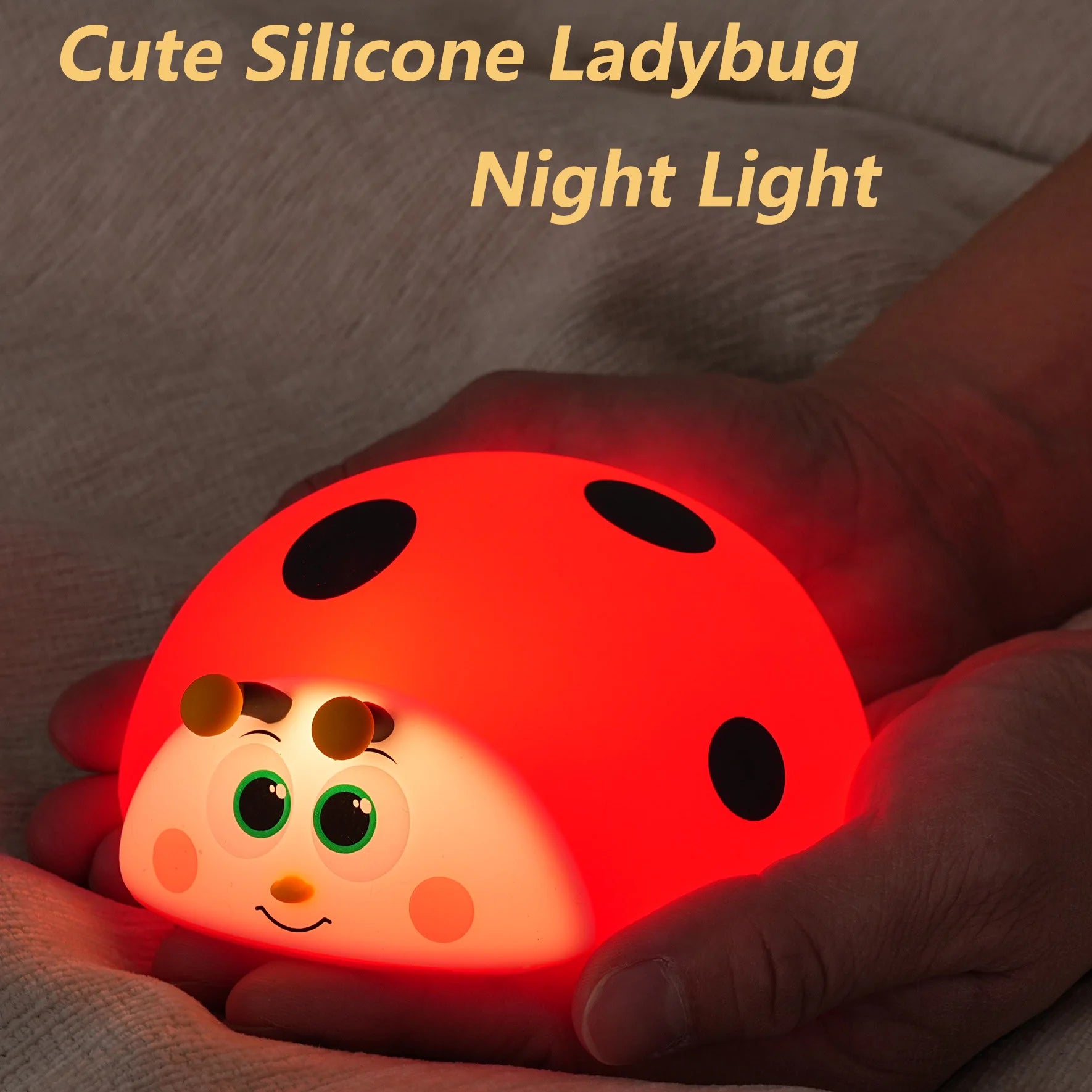 Cute Ladybug Night Light Silicone Nursery Sleeping Lamp Touch Control Nightlights USB Rechargeable Table Lamp for Baby Child