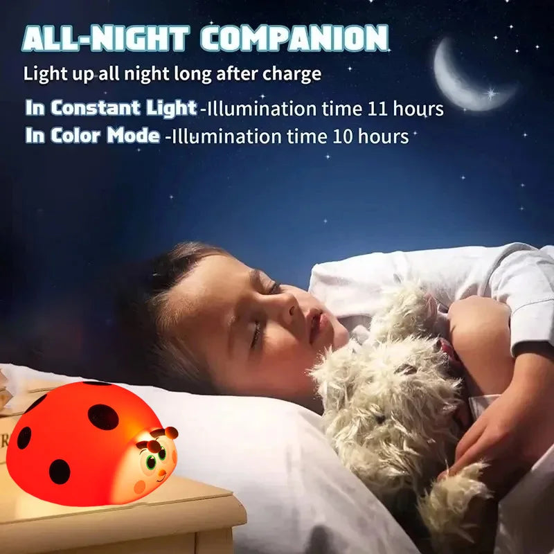 TinyGlow & Co™ Ladybug Silicone Night Light – USB Rechargeable Touch Control Lamp