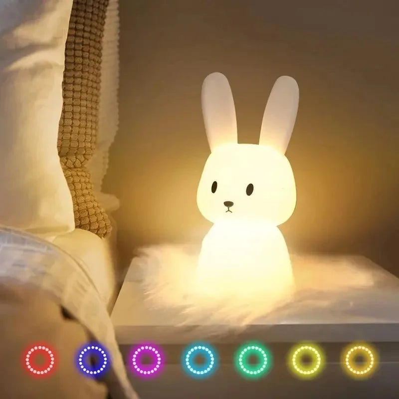 TinyGlow & Co™ Rabbit Silicone Night Light – Touch Sensor LED Lamp for Kids