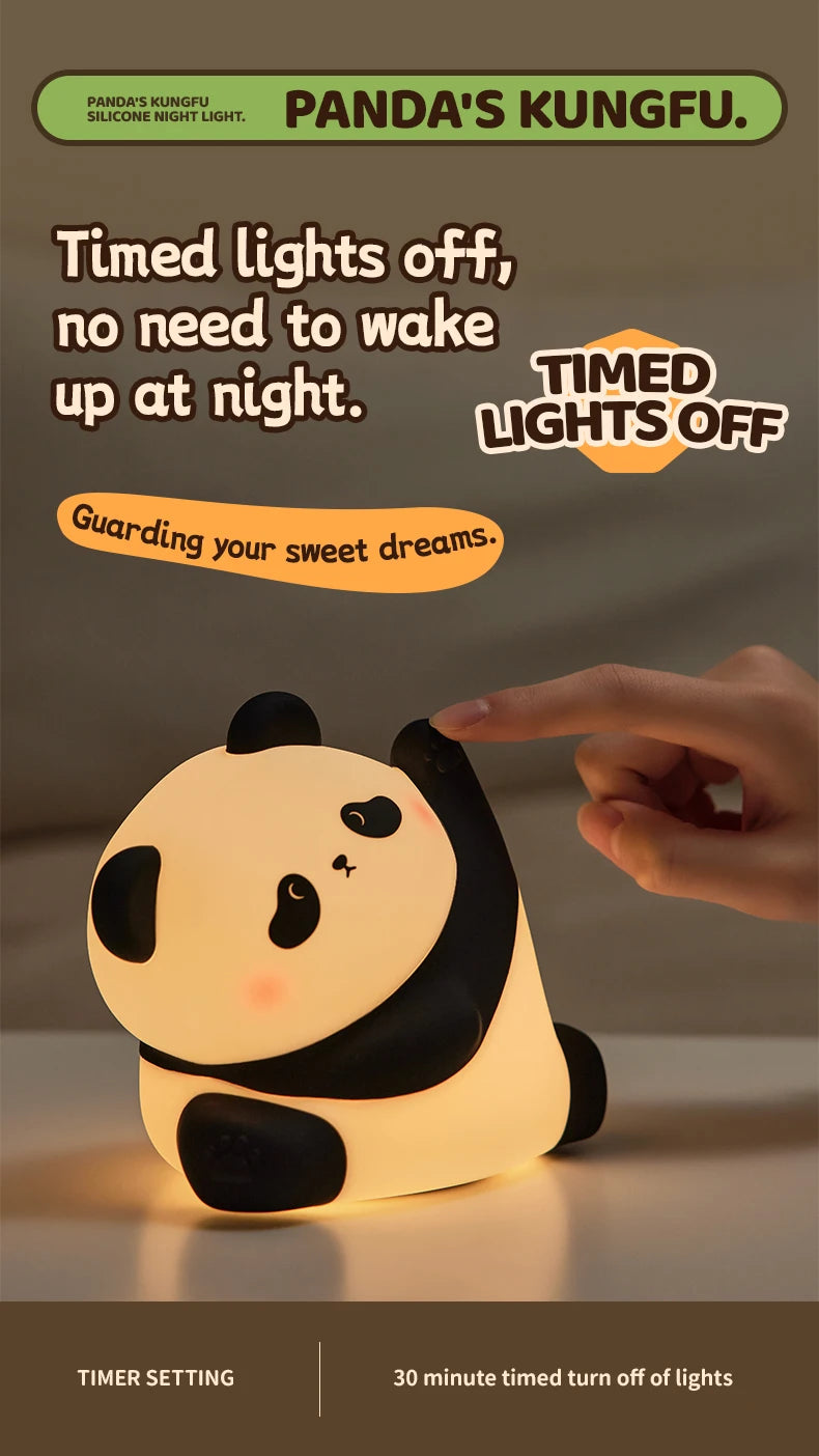TinyGlow & Co™ Panda LED Night Light – Touch Sensor Silicone Bedside Lamp