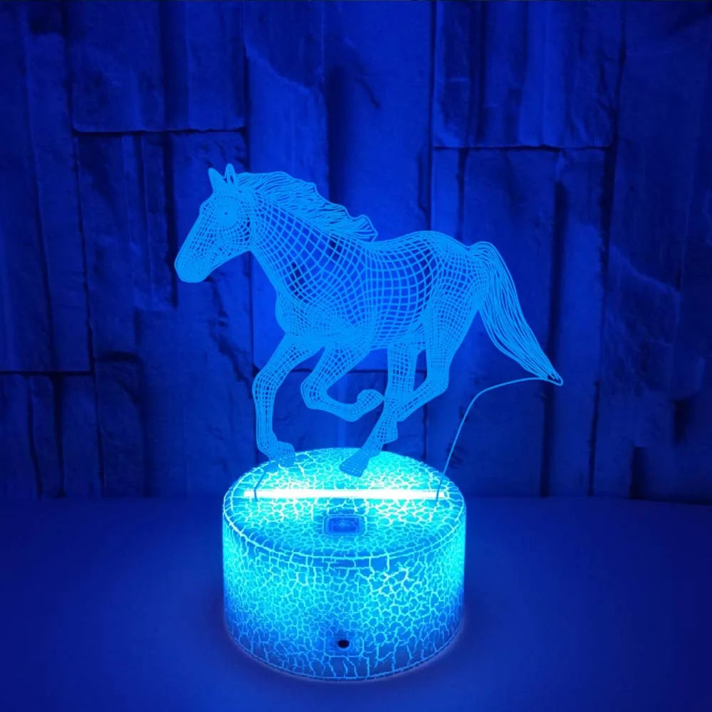 TinyGlow & Co™ 3D Illusion Horse LED Night Light - 16 Color Remote Control Table Lamp for Kids