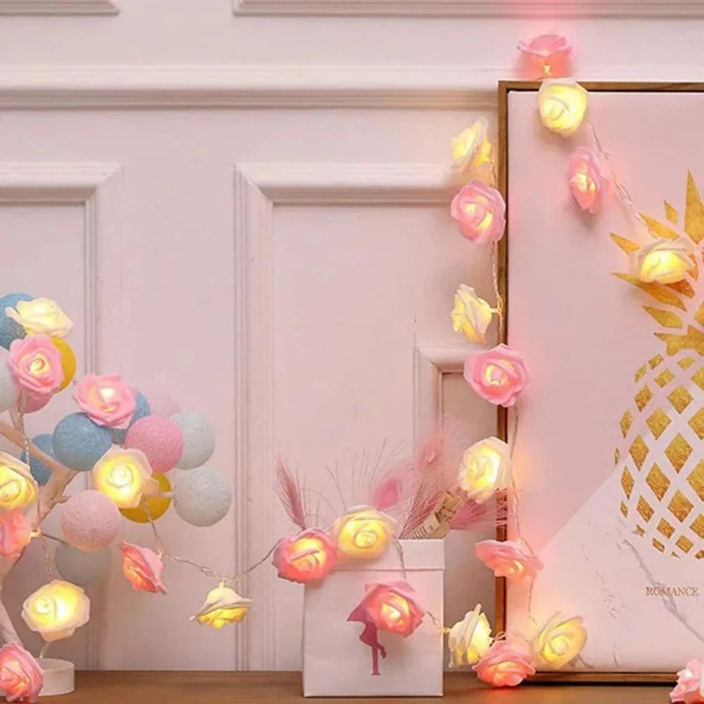 TinyGlow & Co™ Rose Flower LED String Lights - USB/Battery Fairy Lights for Weddings & Parties