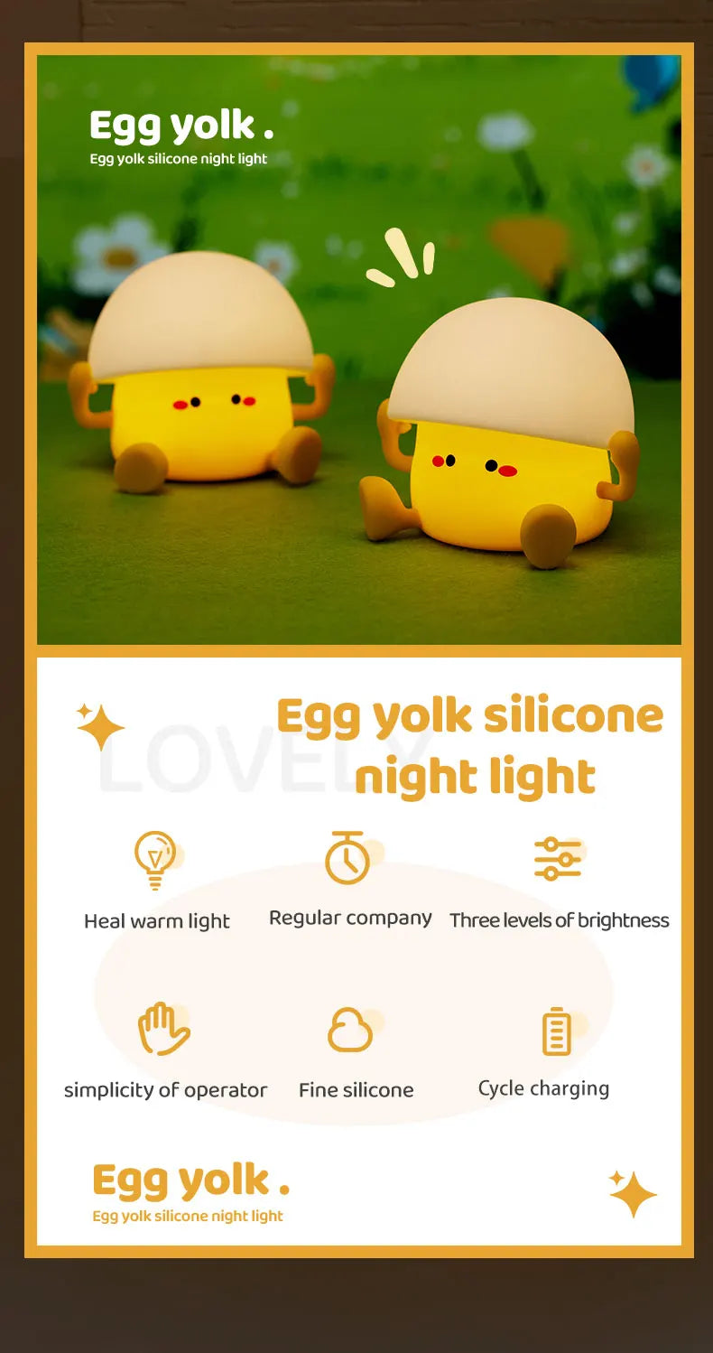 Cute Night Light Egg Yolk Lamp Mushroom Lamp Creative Desktop Decoration USB Charging Indoor Children Night Light Birthday Gift