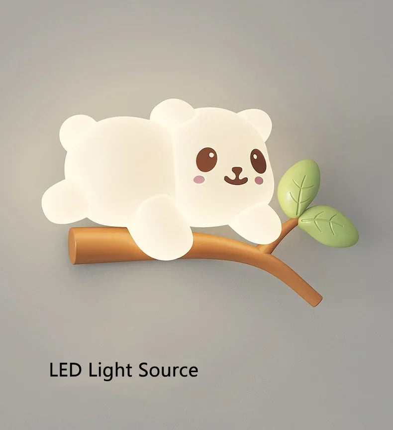 TinyGlow & Co™ Tree Branch Wall Lamp – Monkey & Bear LED Sconce for Kids Room