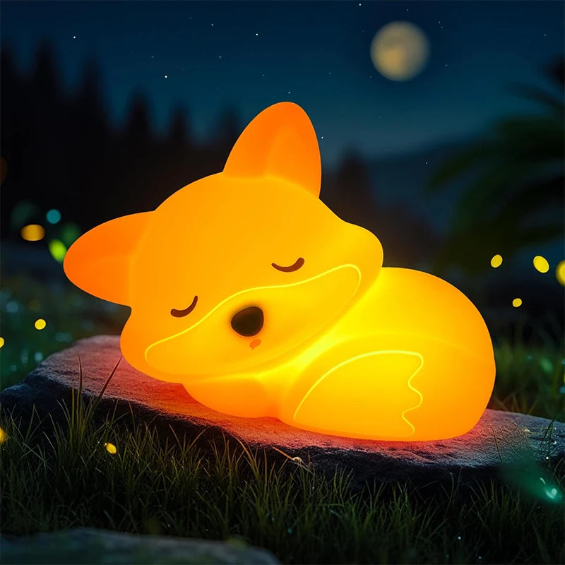 TinyGlow & Co™ Fox Silicone Night Light – Rechargeable Dimmable Timer Touch Lamp