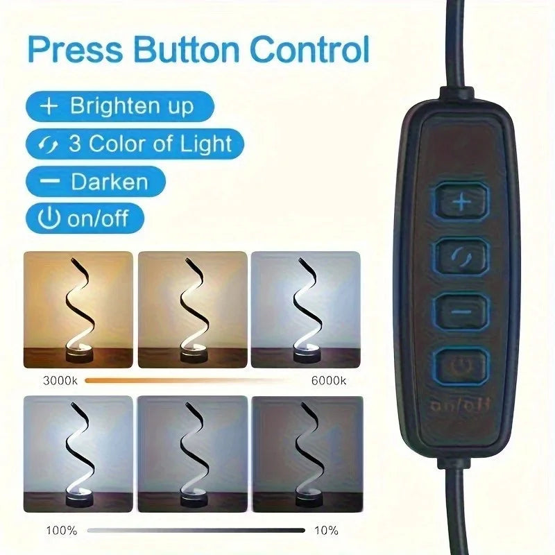 Classic Creative Spiral LED Table Lamp, Modern Minimalist Dimmable Spiral Table Lamp, Adjustable Arm, Soft Light, Multifunction