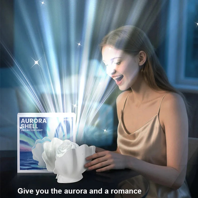 TinyGlow & Co™ Shell Pearl Starry Sky Aurora Projection Night Light