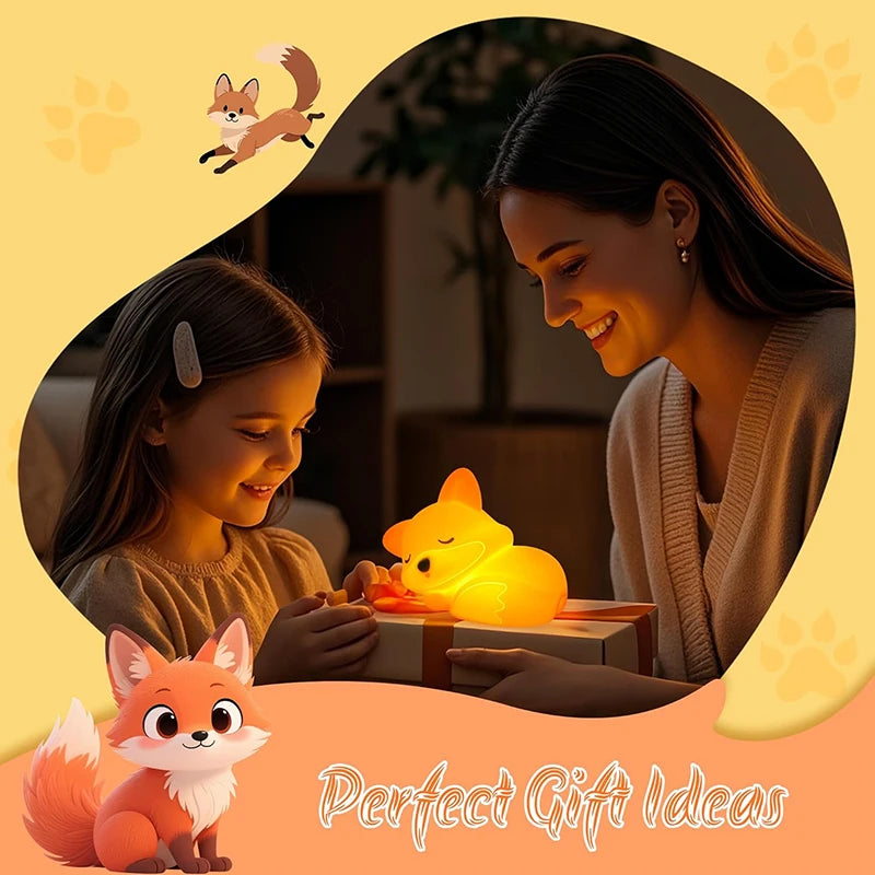 TinyGlow & Co™ Fox Silicone Night Light – Rechargeable Dimmable Timer Touch Lamp