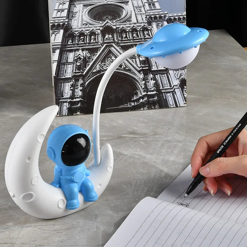 TinyGlow & Co™ Moon Astronaut LED Night Light – Rechargeable Reading Desk Lamp