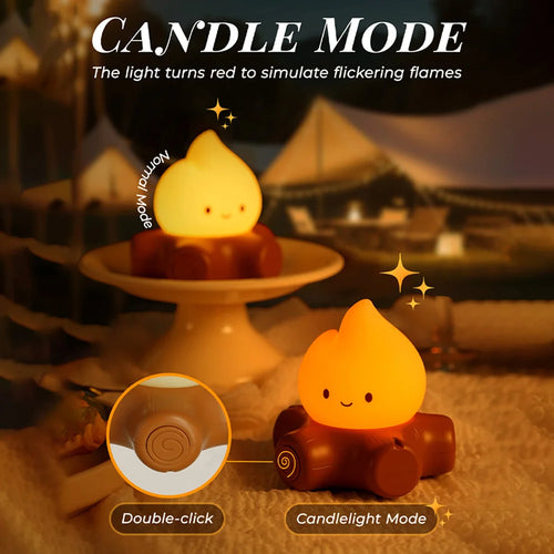 TinyGlow & Co™ Campfire Night Light – White Noise LED Atmosphere Lamp for Kids